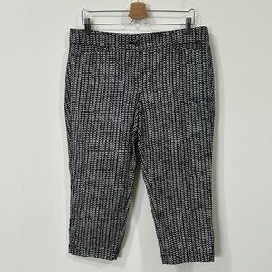 LOFT Pants 12P Black White Crop Tapered Geometric Cotton Spandex Pockets